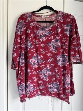 Free People Floral Short-Sleeve Scoop Neck Top